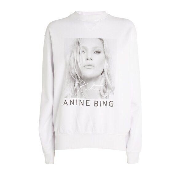 NWT Anine Bing Kate Moss Ramona Oversized Sweatshirt Crewneck White Sz Large - Picture 2 of 8